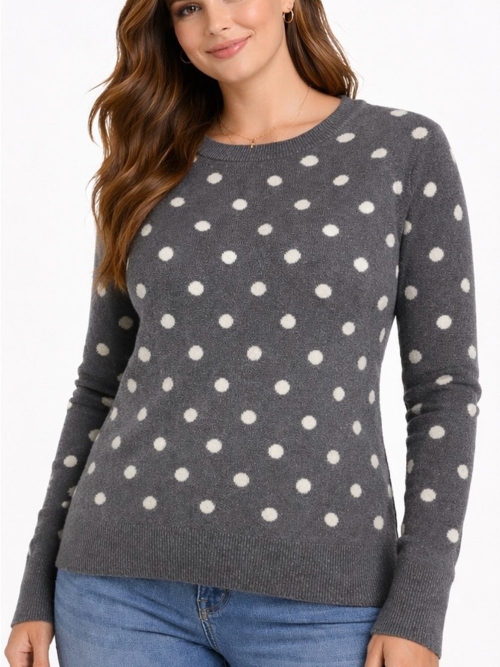 GAP Women's Polka Dot Sweater Size Medium - Grey & White, Soft Knit,